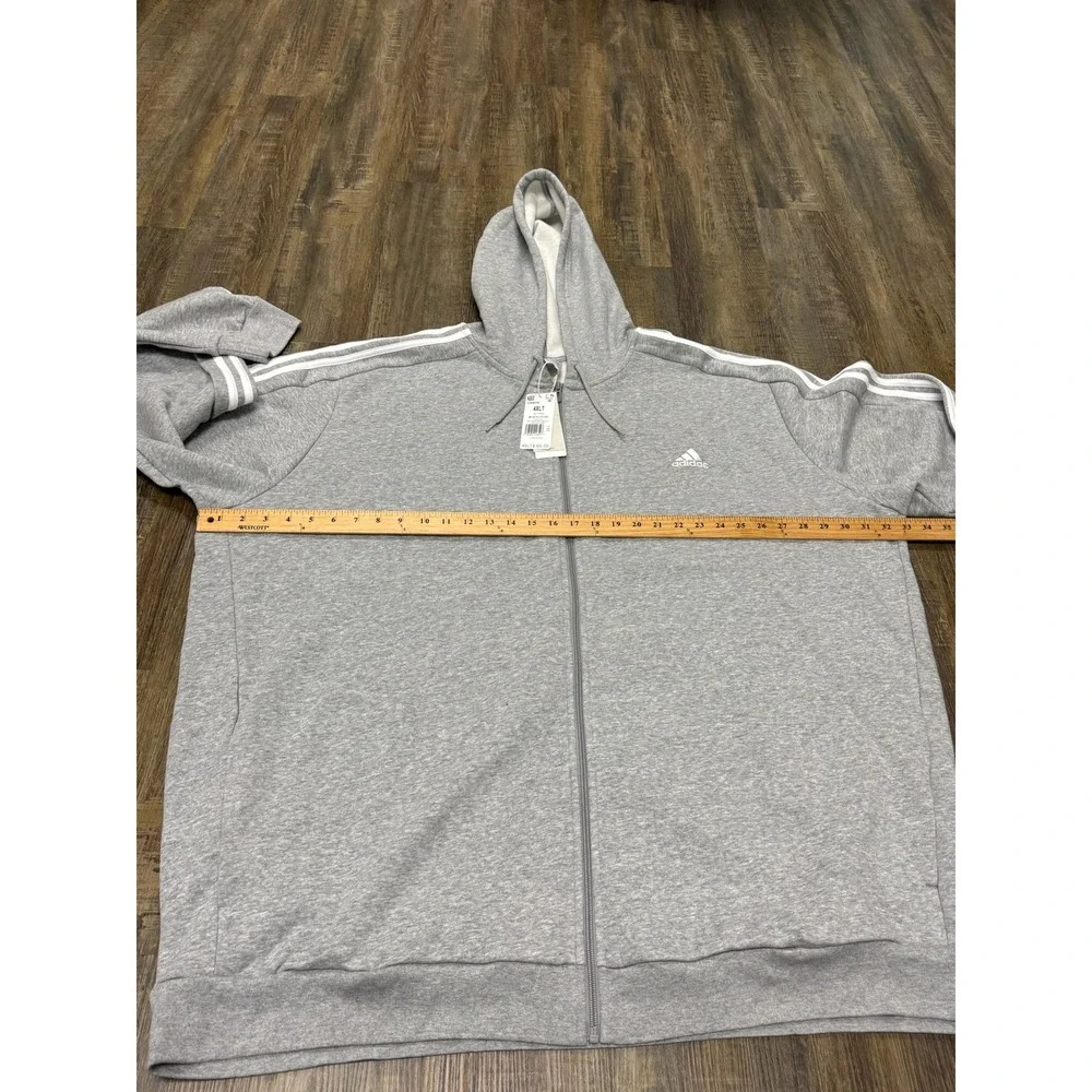 Adidas Mens Essentials 3-Stripes Full Zip Hoodie Grey IJ6479 4XLT Big and Tall
